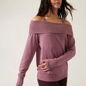 Athleta Off Shoulder Sweatshirt, Medium, color plum
